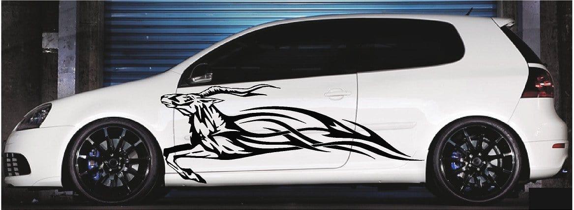 impala runing vinyl flames decal on white car